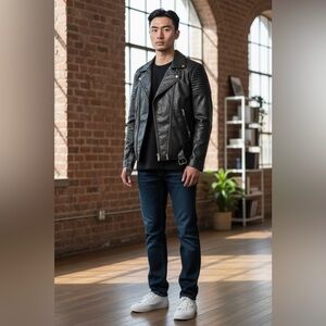 Unisex Zara Black Vegan/Faux Leather Moto Jacket-Size Small-Women/Men